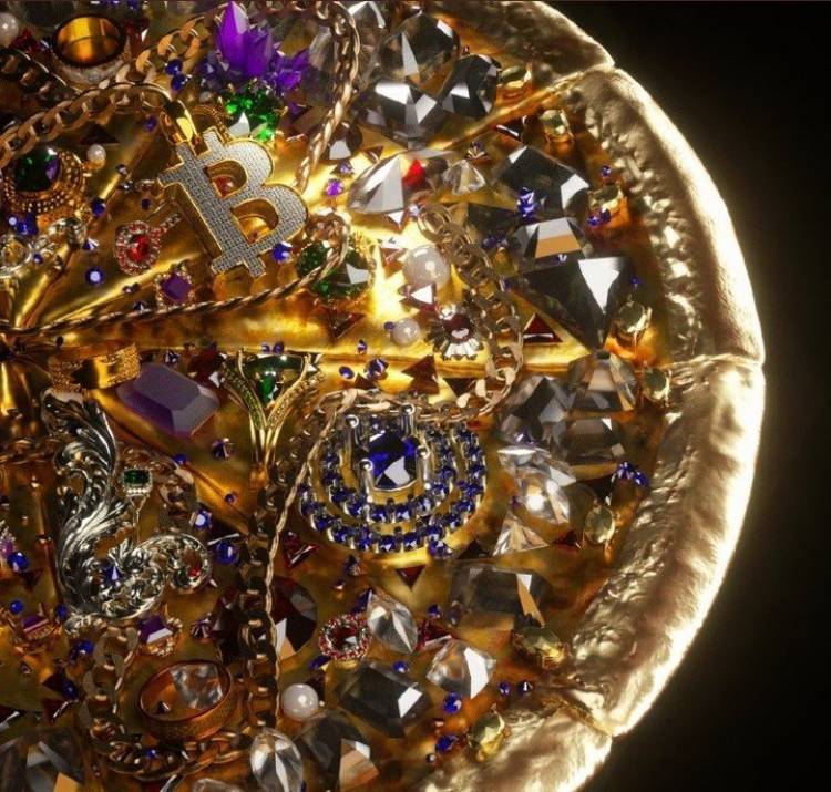 Bitcoin Pizza Day: Aquella primera compra con oro y diamantes que representan el valor de la compra a día de hoy